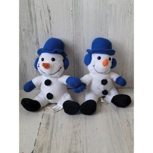 Plush snowman set blue hat ear muff animal toy Xma